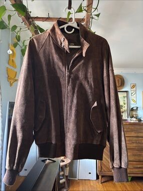 Men's Brown Suede Bomber Jacket - Classic Casual Coat